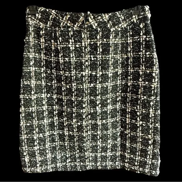 Chic Black and White Tweed Skirt Academia Old Money - Picture 2 of 4